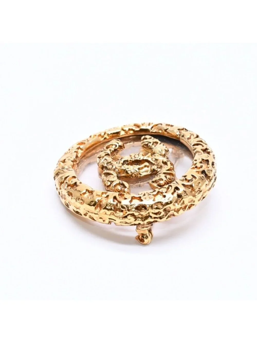 Chanel CC Logo Brooch 93 Metal Gold Glass Vintage